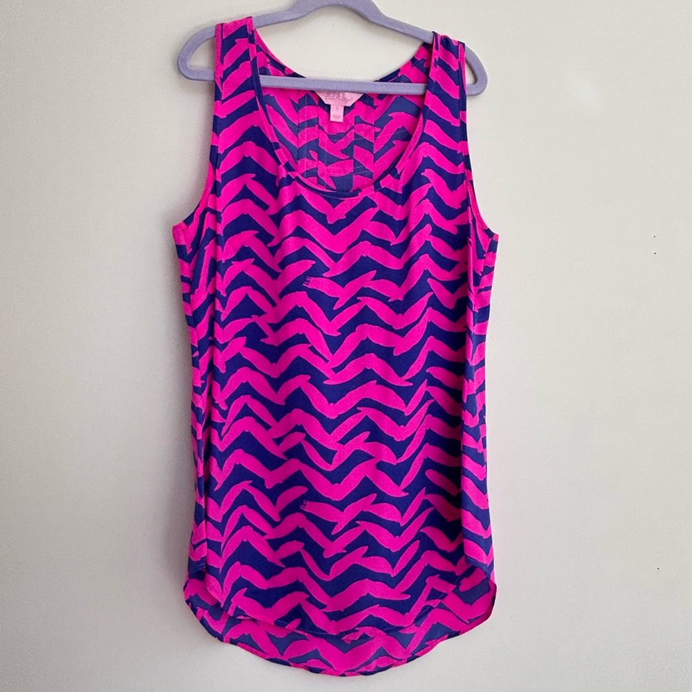 Lilly Pulitzer, Silk Pink and Blue Chevron Tank Top, women's S